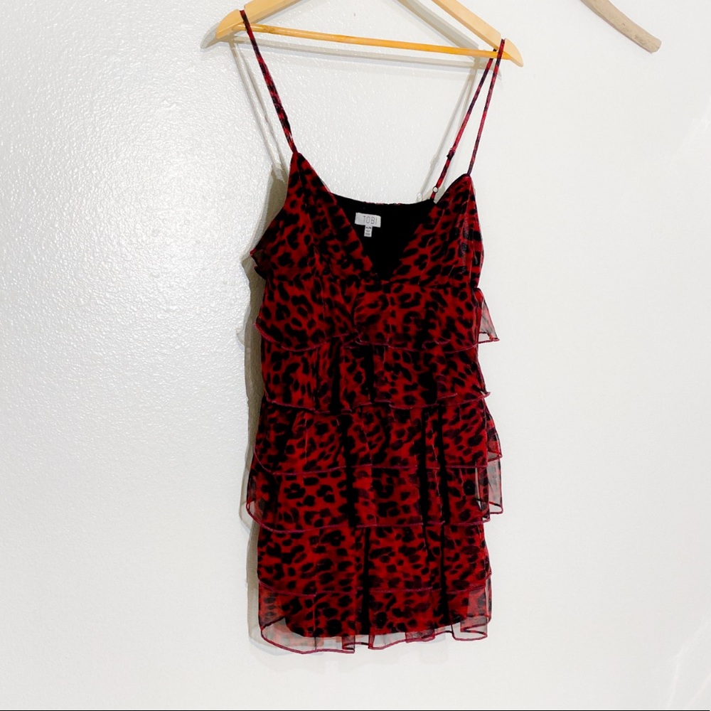 TOBI TOMMY RED RUFFLE LEOPARD DRESS SZ M - Picture 9 of 14